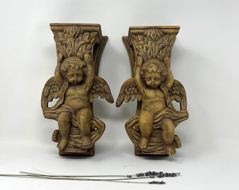 1990s SCIOLO (Italy) Set of Ceramic Cherub Wall Shelves | Angel Decor | Vintage Decor