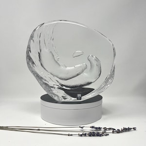 Vintage MATS JONASSON (Sweden) Large Lead Crystal Sea Otter Wildlife Sculpture Paperweight | Maleras Figurative Art Glass from Sweden