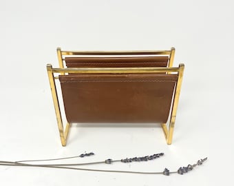 1970s DELVAUX (Belgium) Luxury Letter Holder | Leather Office Organizer From Belgium | Cognac Leather and Gold Metal Letter Holder