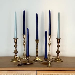 Set of 8 | Vintage Brass Taper Candlestick Holders and Brass Snuffer | Gold Taper Candle Stick Holders | Wedding Candles  | Vintage Decor