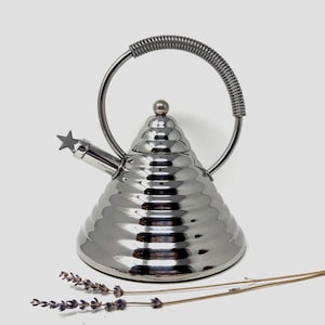 1980s Stella Inox Archimede Whistling Tea Kettle Post Modern Stainless Steel Tea Pot 1.3 Litre Stella Archimede