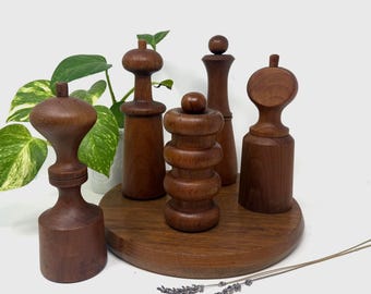 1960s DANSK Salt and Pepper Mills | Designed by Jens Quistgaard | Danish Design | MCM Decor | Teak Pepper Grinders | Vintage Dansk
