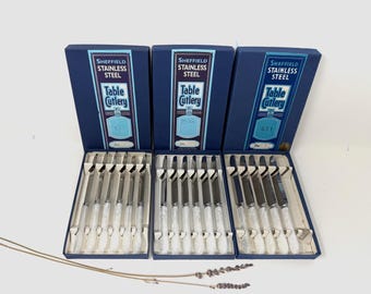 1950s SHEFFIELD (England) Faux Mother of Pearl Knife Set | 3 Original Boxes  | Sheffield Cutlery Set | Vintage Decor