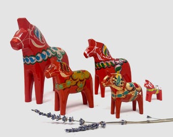Nils and Grannas A. OLSSON (Sweden) 5 Dala Horses | Lot of 5 Traditional Hand Painted Red Dala Horses From Sweden | Swedish Folk Art