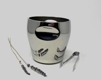 1960s ALESSI (Italy) Ice Champagne Bucket with Tongs Designed by Carlo Mazzeri and Luigi Massoni | Postmodern Stainless Steel Alfra Alessi