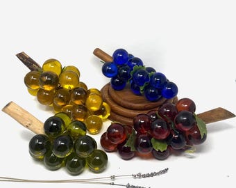 1960s Large Lucite Grapes | Mid Century Modern Lucite Grape Clusters | Vintage Retro Decor