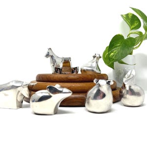1980s DANSK Designs Silver-Plated Animal Paperweights | Gunnar Cyrén Farm Series Horse, Pig, Rabbit, Mouse, Frog, Cow, Bull