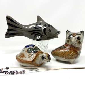 TONALA (Mexico) | Ceramic Owl | Ceramic Fish | Ceramic Turtle| Mexican Pottery | Mexican Folk Art | Vintage Decor