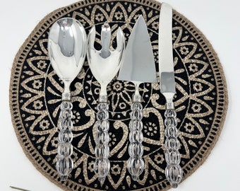 MIKASA (Austria) - Crystal and Silver Plated Serving Utensils | Cake Server, Knife, Salad Spoon and Fork