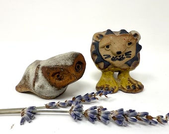 1970s TREMAR (UK) Stoneware Animals | Ceramic Owl | Ceramic Lion | English Art Pottery | Vintage Decor