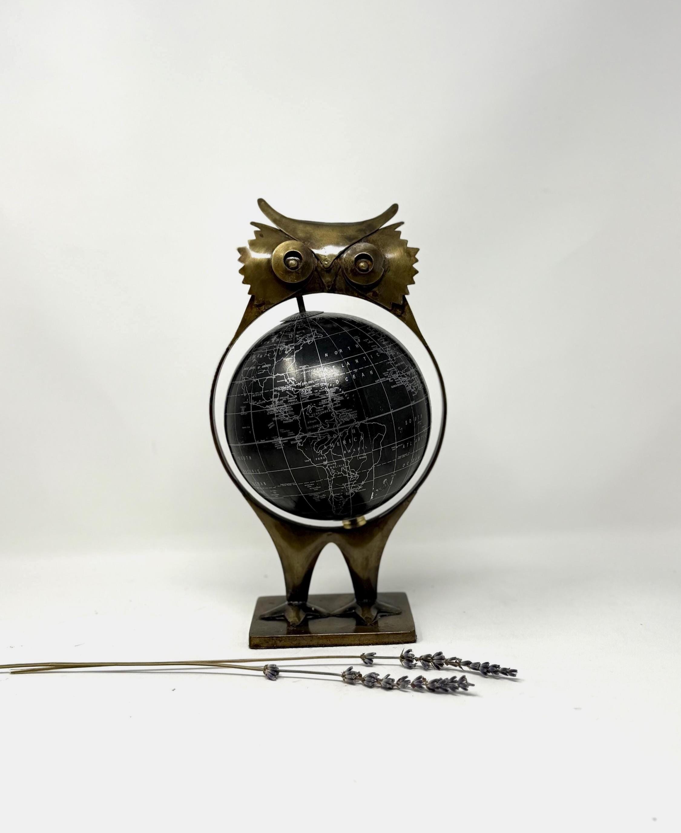 1960s Owl Globe | Mid Century Modern Decor | MCM Owl with Spinning World Globe | Vintage Globe | Vintage Decor