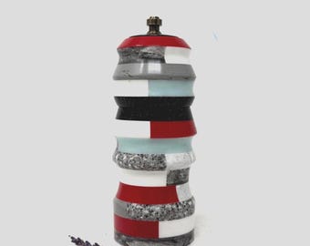 ヴィンテージ風大理石製ソルト＆ペッパーミルセット｜カラフルな大理石製ペッパーミル（金属製グラインダー付き）