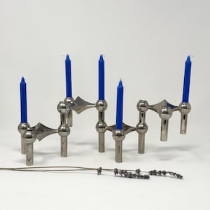 1960s STOFF NAGEL (Denmark) Candleholders  | Set of 4 Chrome-Plated Modular Candleholders by Hans Nagel & Caesar Stoff for BMF | Model S22