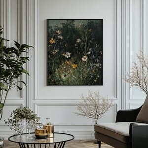 Wildflower Field Wall Art, Vintage Botanical Landscape Sign, Floral Decor, Modern Farmhouse Canvas Art, Field Of Flowers Canvas Print