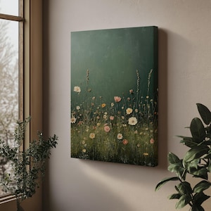 Wildflower Field Wall Art, Vintage Botanical Landscape Sign, Floral Decor, Modern Farmhouse Canvas Art, Field Of Flowers Canvas Print