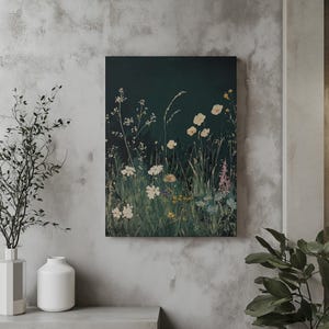 Wildflower Field Wall Art, Vintage Botanical Landscape Sign, Floral Decor, Modern Farmhouse Canvas Art, Field Of Flowers Canvas Print