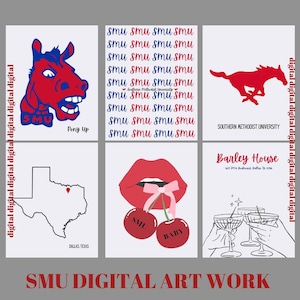 Arte de parede da SMU com 6 peças | Pôsteres da SMU | Arte digital da SMU | Decoração de parede da Southern Methodist University | Arte de parede da SMU | Arte de parede dos Mustangs
