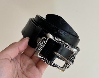 vintage style black american western floral design belt