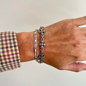 Y2K chrome color silver cross stacked bracelet