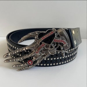 Y2K 2000s vintage style skeleton love kills slowly studded goth emo black belt