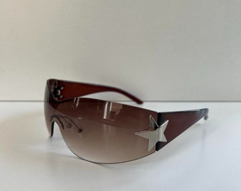 Y2K 2000s vintage style brown frameless star sunglasses