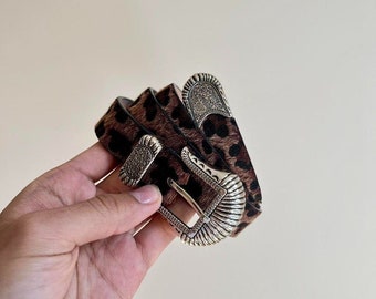 vintage style brown cheetah fur american western design belt