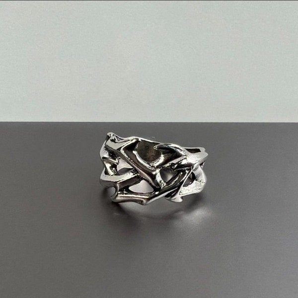 Y2K 2000er Jahre Vintage Retro Style Silber Goth Emo Unikat Ring mit Dornen