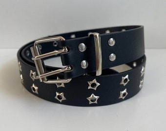 Y2K 2000s vintage style star-studded goth emo black and silver belt