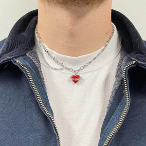 y2k 2000s choker heart crystal barbwire pendant silver necklace