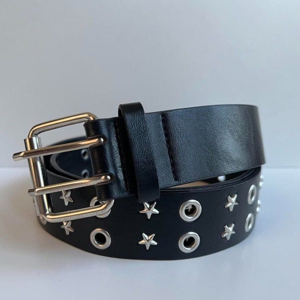 Y2K 2000s vintage style star-studded goth emo black and silver belt