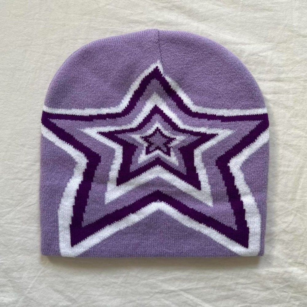 Y2K 2000s grunge punk purple star design beanie
