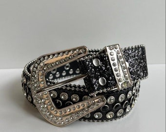 Y2K 2000s style rhinestone crystal grunge black punk belt