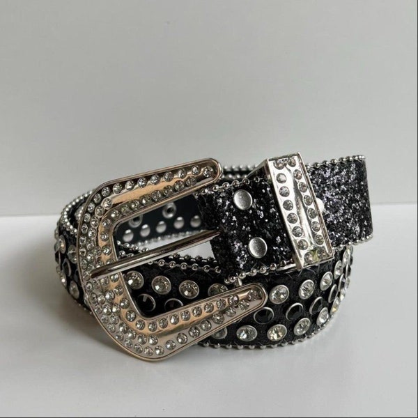 Y2K 2000s style rhinestone crystal grunge black punk belt