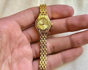 vintage stijl schattig gouden rond roestvrijstalen quartz horloge