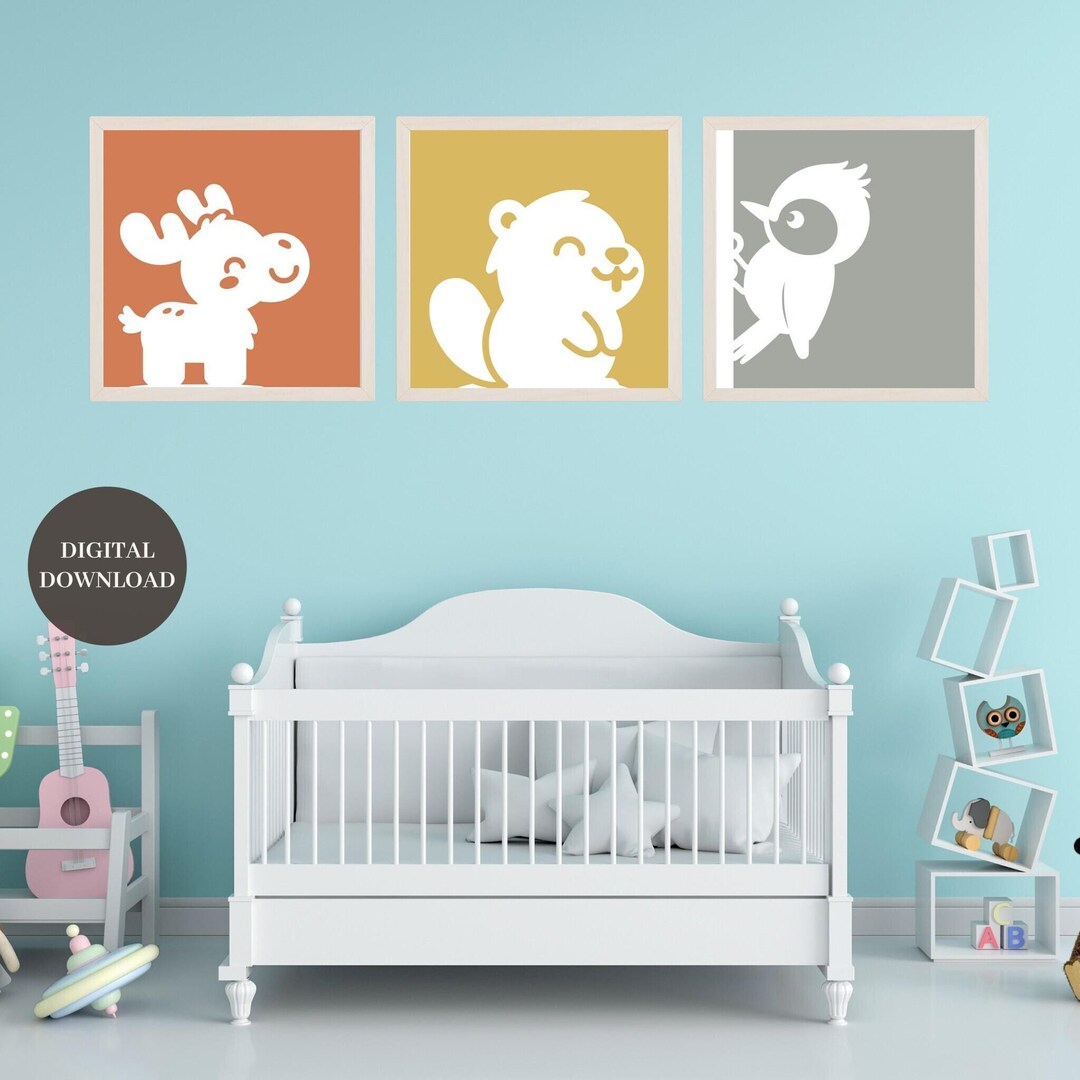 Forest Animal Nursery Posters: Deer, Beaver, Woodpecker (digital ...