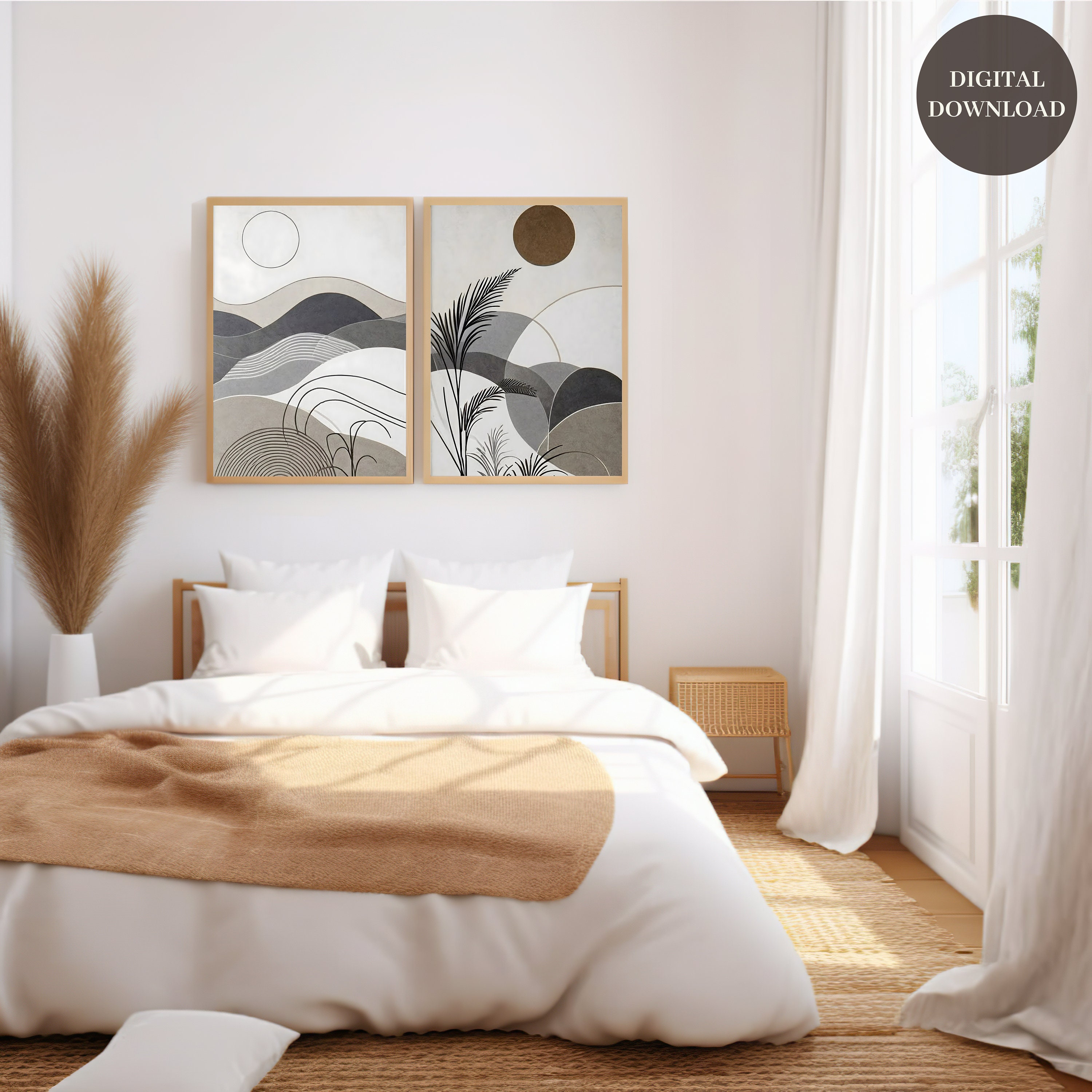 Modern Japandi Wall Art Set, Japandi Art Print, Organic Modern Art