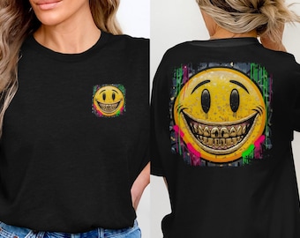 Smiling Face Graffiti T-Shirt, Urban Streetwear Graphic Tee