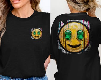 Camiseta con grafiti de carita sonriente, camiseta de arte urbano callejero