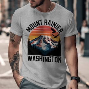 Camiseta retro del atardecer del Monte Rainier: recuerdo del noroeste del Pacífico