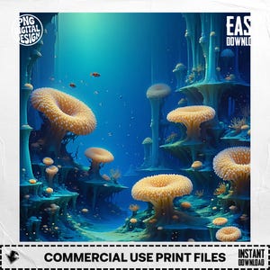 Coral Reef Digital Art: Ocean Life Printable for Tumblers, Posters, Canvas (PNG Download)