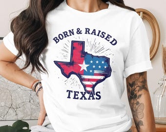 T-shirt Born and Raised Texas, T-shirt met staatsvlag