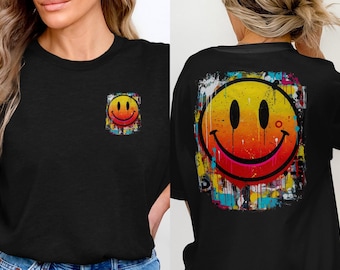 Camiseta con arte de grafiti de carita sonriente, camiseta urbana de estilo streetwear