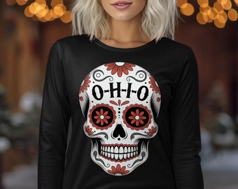 O-H-I-O Sugar Skull Long Sleeve T-Shirt, Day of the Dead