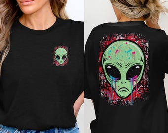 Alien Graffiti Art T-Shirt, Colorful Graphic Tee