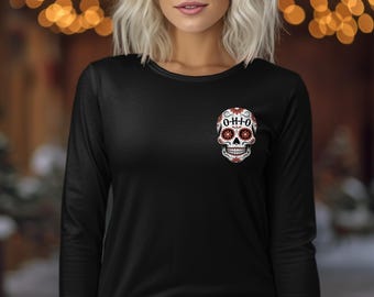 Ohio Sugar Skull Long Sleeve T-Shirt: Dia De Los Muertos Art