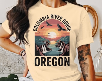 Columbia River Gorge T-Shirt: Oregon Sunset, Eagles, Waterfall Graphic