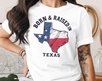 T-shirt Geboren en getogen in Texas, T-shirt met vlag van Texas