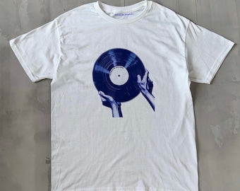 レコードクラシック ユニセックス ヘビーコットンTシャツ、象徴的なスローガン、90年代の美的ヴィンテージTシャツトレンドプリント