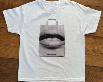 Bag Graphic Baby Tee, Adult 90s Style Graphic TShirt, Short Sleeve Casual Top, Unisex Vintage Inspired Tee, Worldwide Shipping