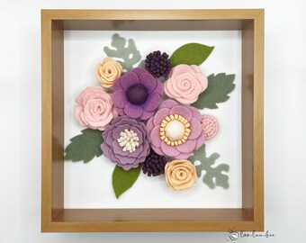 Purple - Wool Felt Flowers Arrangement in Frame | Flower Gift | Everlasting Flowers Frame